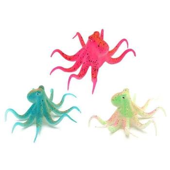 

3PCS Fluorescent Artificial Octopus Aquarium Ornament with Suction Cup Fish Tank Decoration