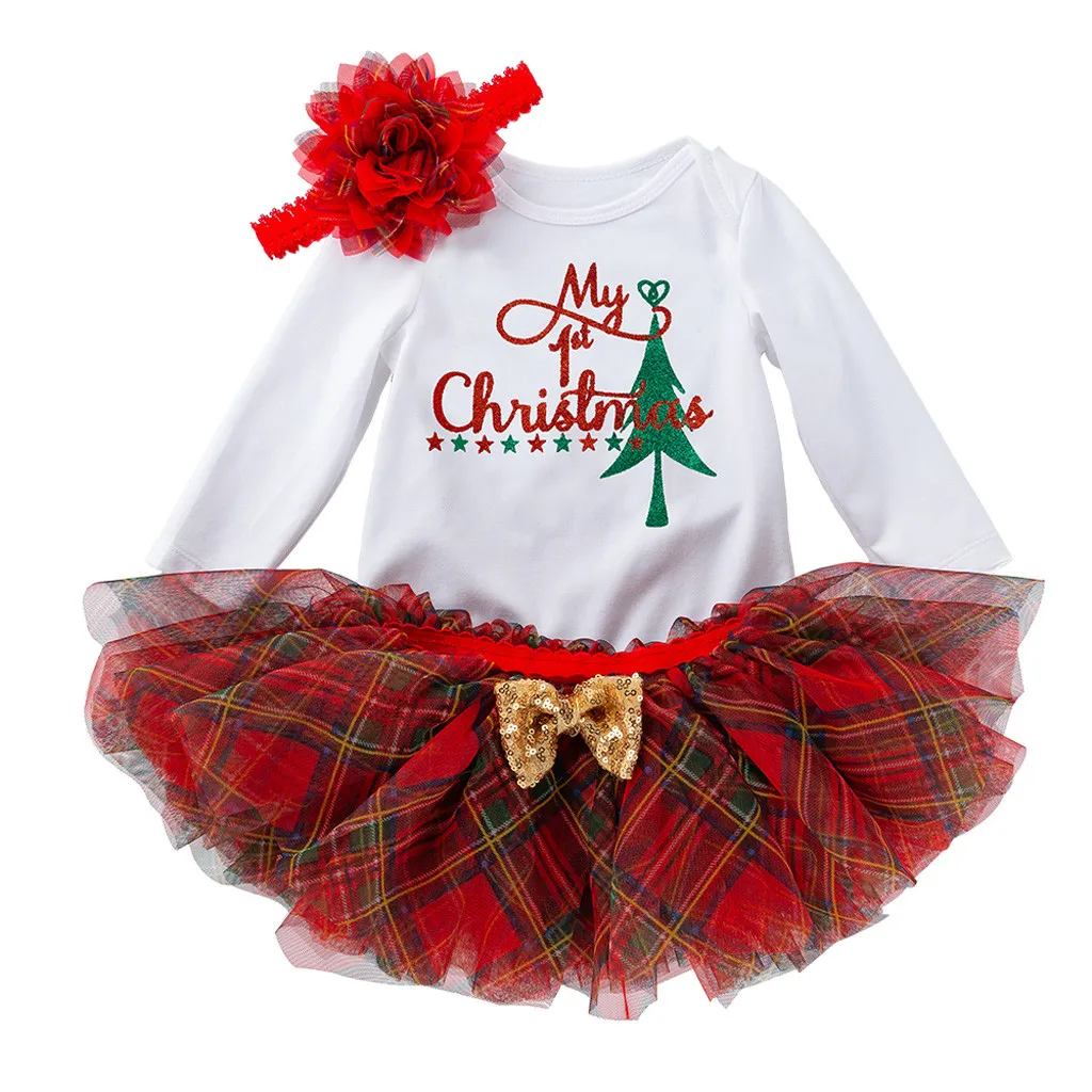 Рождественская одежда для малышей клетчатая юбка-пачка, Юбка комбинезон с надписью зимний комплект из 3 предметов, новогодние вечерние платья Одежда для маленьких мальчиков и девочек, 19Nov - Цвет: 3PCS-A