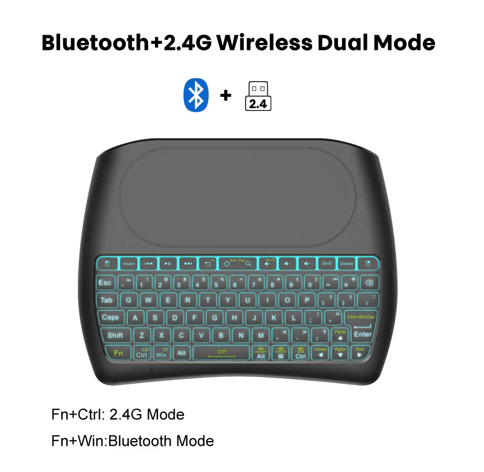 Клавиатура Bluetooth с подсветкой 7 цветов английский русский испанский 2 4 ГГц