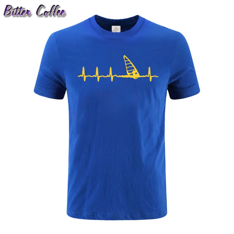 Модная летняя новая Мужская хлопковая футболка Windsurfing Heartbeat T Stylisches Футболка с принтом