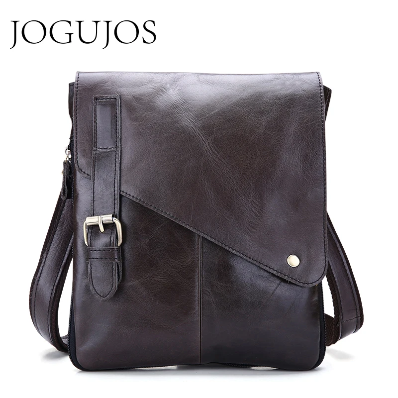 

JOGUJOS Vintage Clamshell Men Messenger Bag Genuine Leather Flap Shoulder Crossbody Bags Brand Messenger Bags Male Handbags