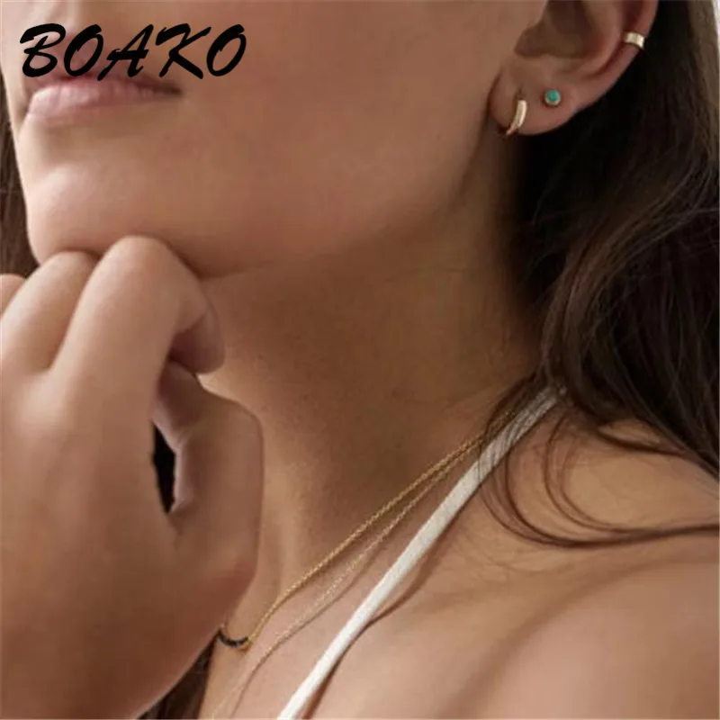 BOAKO серьги в стиле панк-рок Модные женские клипсы на Каффа без пирсинга серьги из стерлингового серебра 925 пробы корейские модные украшения