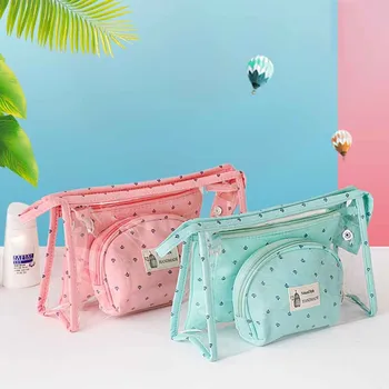 

3Pcs Set Women Cosmetic Bag Transparent Travel Multi-Function Wash Storage Bag Waterproof Wash Makeup Bag Cosmetic Cases pink
