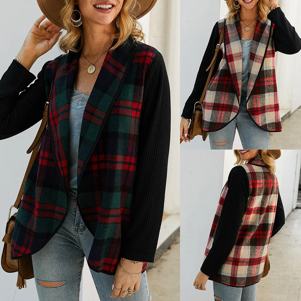 

Autumn Winter Women Short Plaid Coat Check Suit Will Code Self-cultivation Thin Checkered Tweed Casual Jacket Outerwear D30