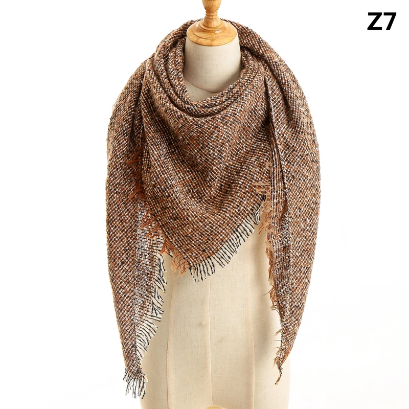 Женский шарф, клетчатый зимний кашемировый шарф, женские шали, бандана, теплый вязаный треугольный бандаж, платок, женский шарф - Цвет: Z-7