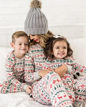 

Family Look Christmas Pajamas Set Striped Elk Casual Family Matching Outfit Winter Nightwear Sleepwear Cute Pjs Set