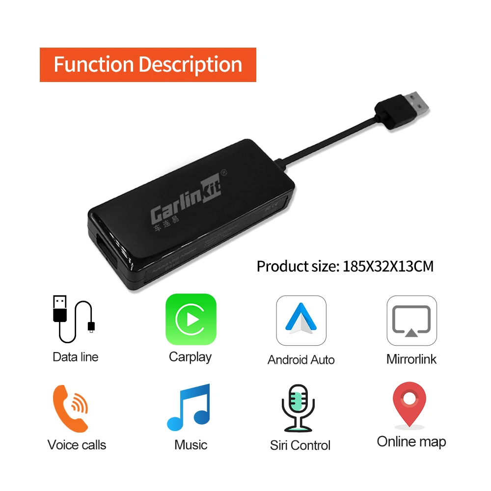 Carlinkit USB CarPlay Dongle Android Auto for Refit Android Screen  Multimedia Player Autokit Smart Link Wired Adapter iOS14 Map