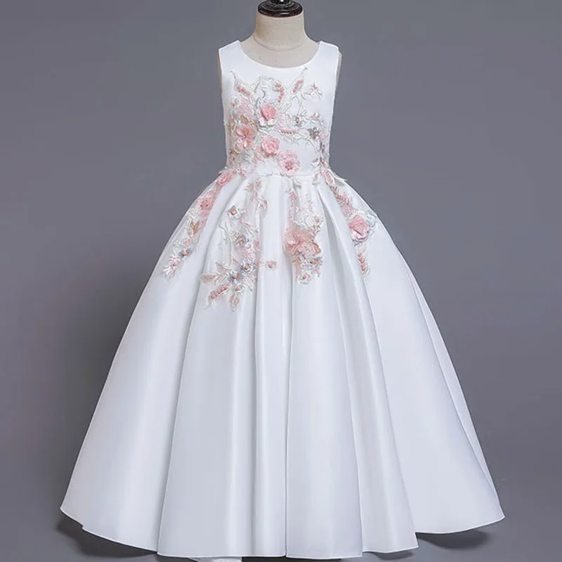 Свадебное платье для девочек; платье для причастия; детское платье для свадебной вечеринки; платье для дня рождения; кружевные вечерние длинный костюм с лепестками; Vestido - Цвет: white