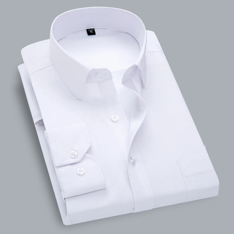 Мужская официальная одежда, мужские рубашки с длинным рукавом, одноцветные Смарт повседневные рубашки, новые мужские весенне-осенние однотонные рубашки, Размер 4XL - Цвет: Белый