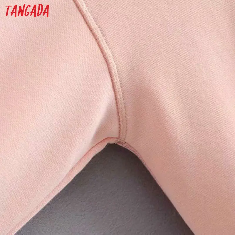 Tangada women fashion pink letter embroidery sweatshirts oversize long sleeve loose hood pullovers female tops 6P52