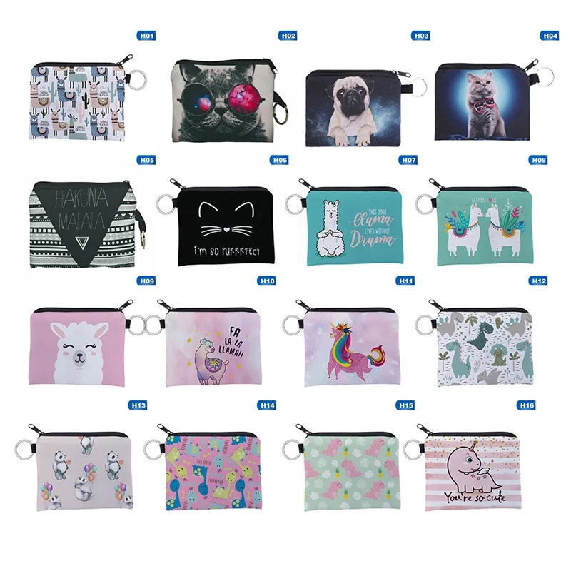 

1 PC Alpaca Printed Coin Purse Women Girls Mini Wallet Square Coin Bag Polyester Zipper Card Storage Bag Coin Purse Dropship Hot