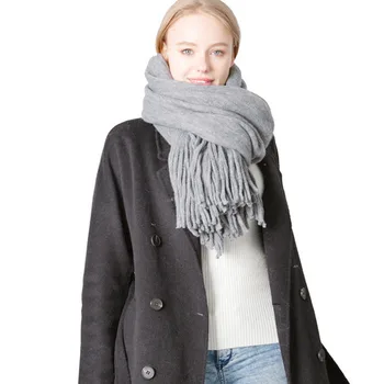 

2020 autumn and winter new long tassel pure color faux wool scarf men and women monochrome cold protection scarf shawl A70