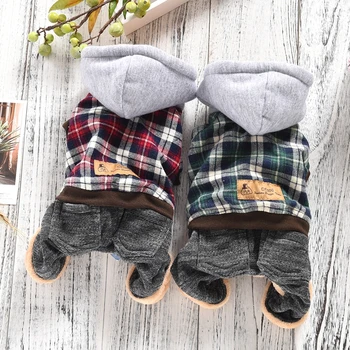 

Fashion Plaid Hoodie Winter Snow Pet Coat For Small Dogs Discount On Sale Stock Four Legs Overall Red Green Supplies Clearance