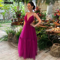 Fivsole Arabic Tulle Evening Dresses Beach Spaghetti Straps Tiered Celebrity Wedding Party Dress Prom Gowns Robe Soiree