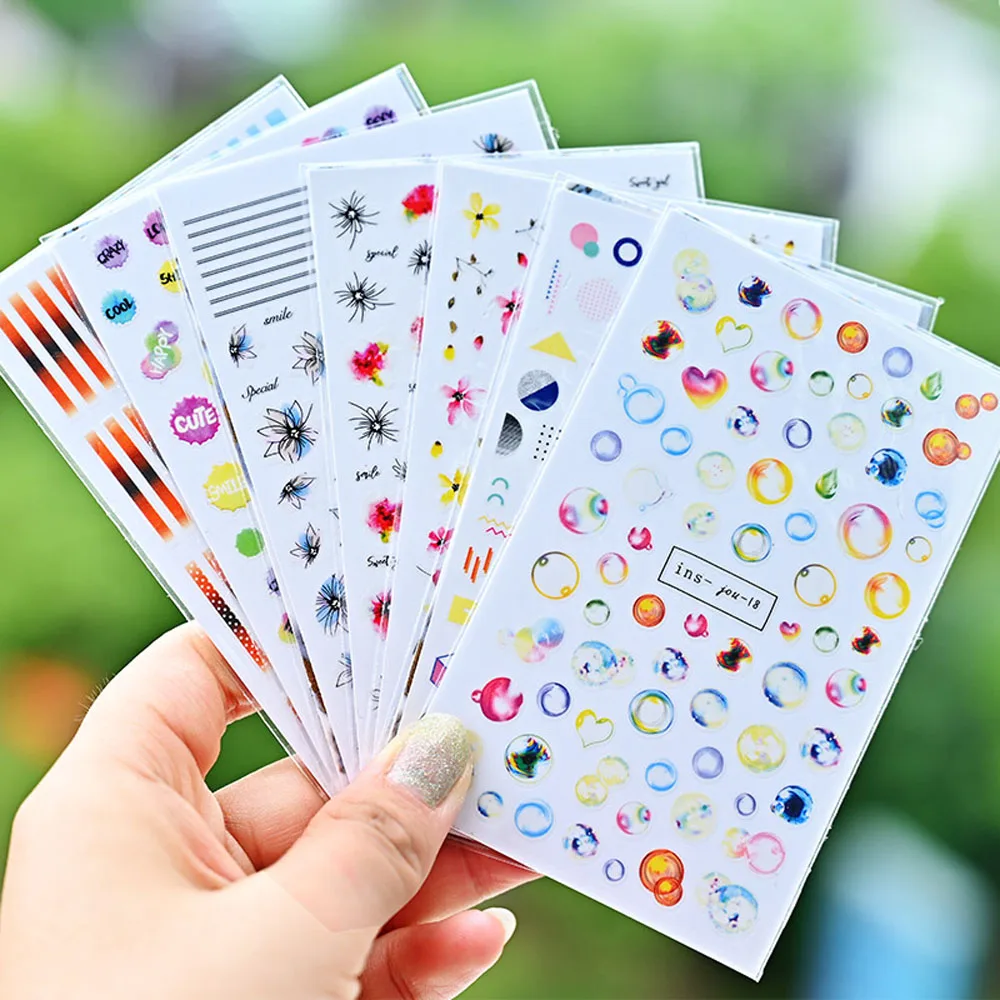 

1 Sheet Japanese Nail Art Sticker Hand-Painted Cryolite Abstract Geometric Figures Crystal Stone Adhesive Nail Sticker Tr#025