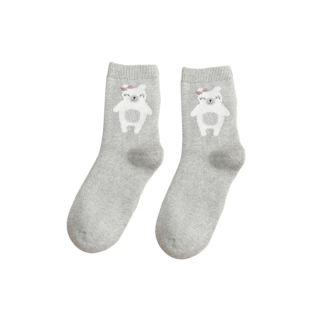 5 пар/партия, осенне-зимние шерстяные хлопковые носки, женские носки средней длины, красивые хлопковые носки с рисунком медведя, женские теплые носки, chausettes femme# X2