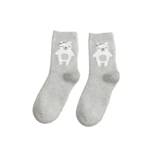 5 пар/партия, осенне-зимние шерстяные хлопковые носки, женские носки средней длины, красивые хлопковые носки с рисунком медведя, женские теплые носки, chausettes femme# X2