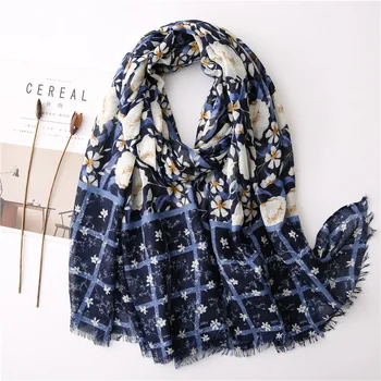 

2020 Spring Summer Ombre Plaid Floral Fringe Viscose Shawl Scarf Ladies Wrap Soft Headband Echarpe Foulard Muslim Hijab 180*90Cm