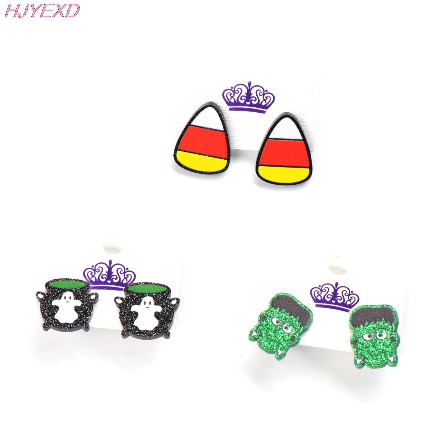 1pairER1103 18mm Halloween Stud Earrings Cute Glitter Candy Witches