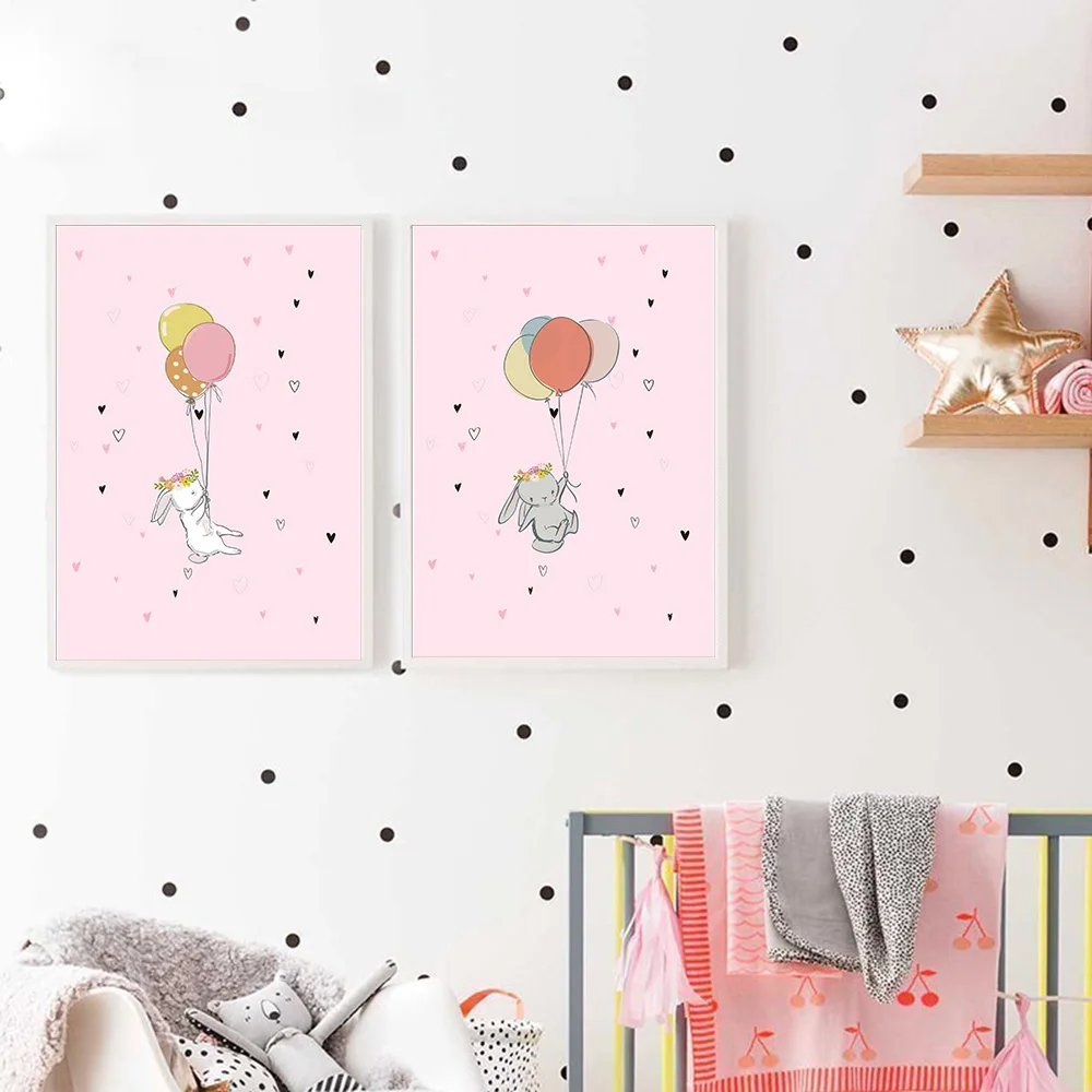 Kawaii Rabbit Детский Настенный художественный холст постер с рисунками животных из