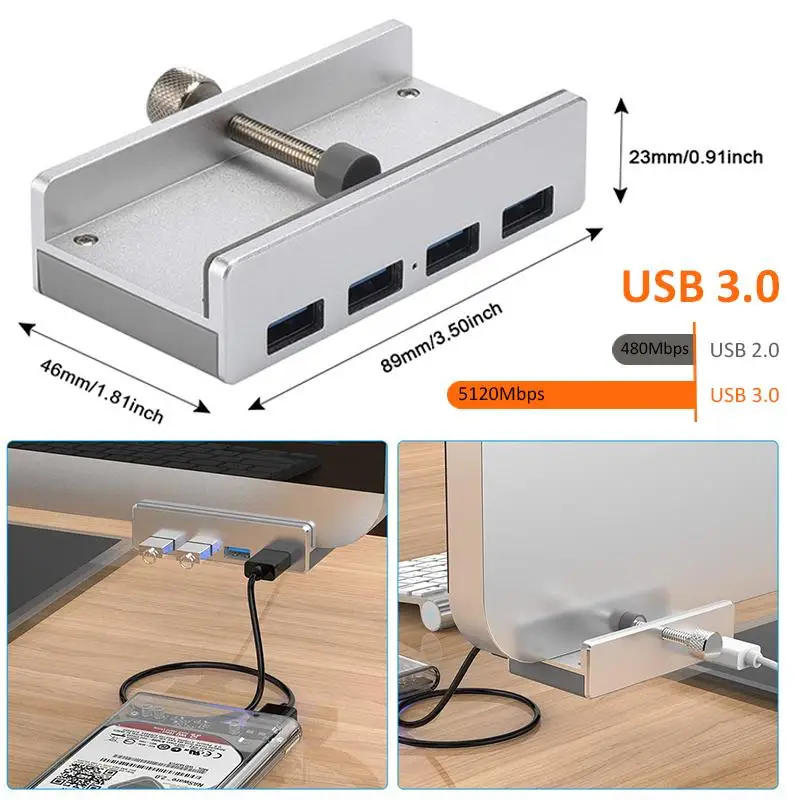 5 Гбит/с высокоскоростной алюминиевый сплав USB 3,0 концентратор 4 порта разветвитель концентратор адаптер с кабелем для ПК ноутбуки портативный концентратор станция Настольный