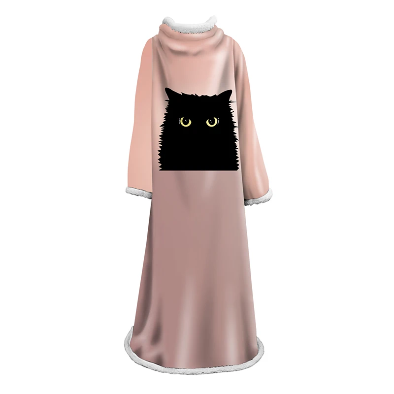 

Lovely Animal Cat Sleeve Blanket Warm Soft Comfortable Blanket with Sleeve Black Cute Cats Bubbles Violet Blanket For Adult