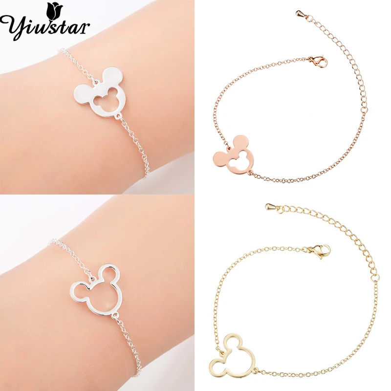 

Yiustar Stainless Steel Romantic Mickey Bracelets Fashion Mouse Pendant Bracelet for Women Animal Charm Jewelry Kids pulseras