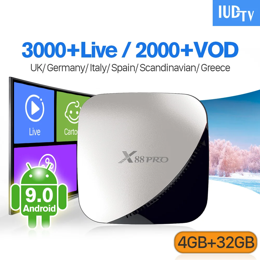 

Android IPTV Holland Belgium Spain IUDTV Full HD box X88Pro 4GB 32GB RK3318 Dual-band wifi IPTV UK Sweden Germany French IP TV