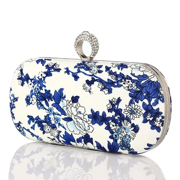

Blue and White Porcelain Dinner Bag Studded Ring Chain Bag with Cheongsam Dress Best Ladies Hand Bag Bags for Women 2020