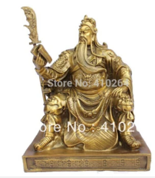 

Free Shipping Chinese bronze brass Dragon Guan Gong/ Yu Reading book Statue 15cm H Gold Color