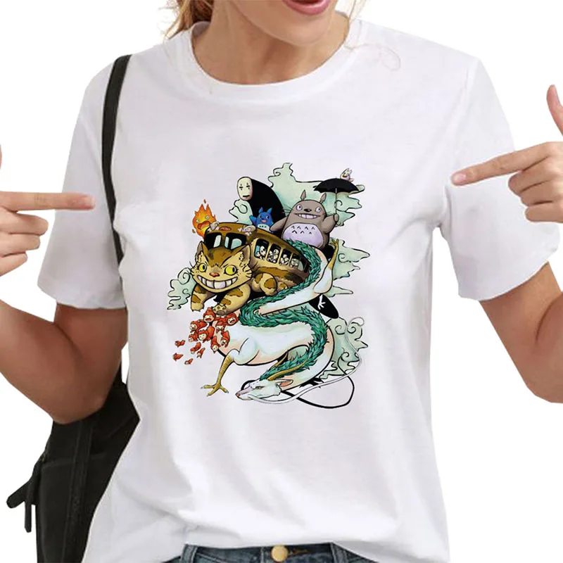 

Totoro Spirit Away T Shirt Miyazaki Hayao Cartoon Studio Ghibli Totoro Tops Women Japanese Anime Summer T-Shirt