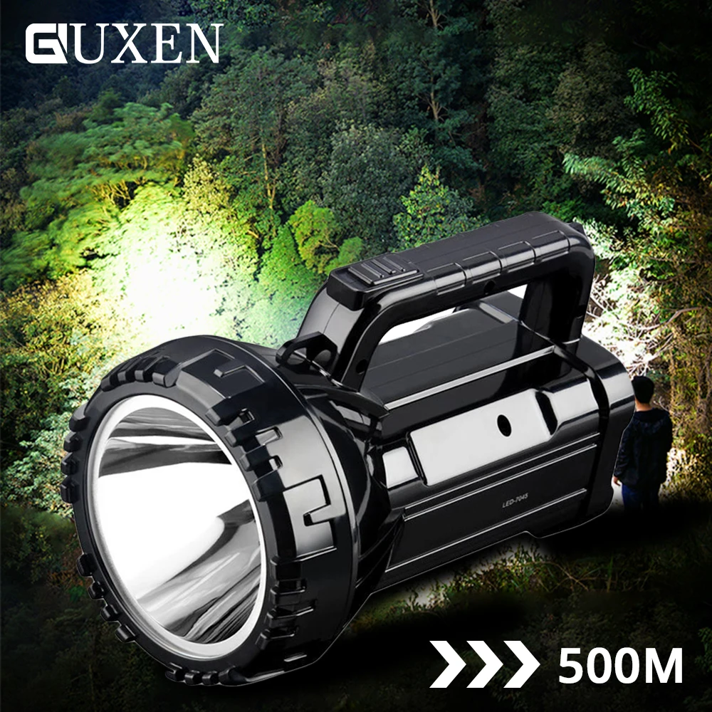 

Super Bright Long-range 500m LED Flashlight 20W Searchlights Built-in 2800mAh Battery 2 Working Modes Torch for Night Lighting