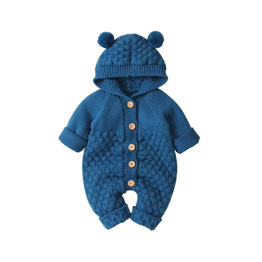 Детские вязаные комбинезоны с рисунком медведя; вязаные осенние комбинезоны для новорожденных мальчиков; зимняя одежда с длинными рукавами; свитер для малышей; Детский комбинезон