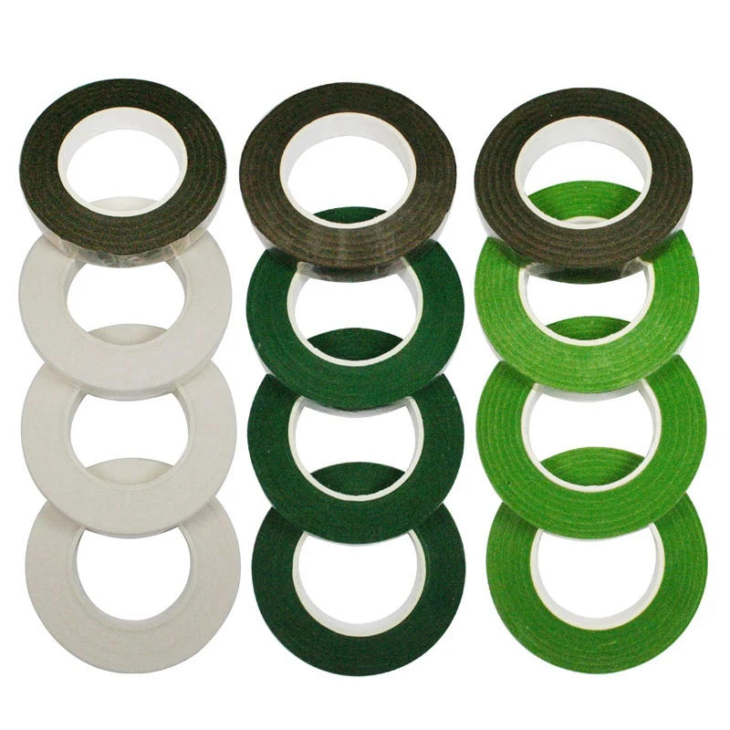 

BMBY-Set of 12 Floral Tapes Floral Adhesives 4 Colors Bouquet Stem Wrap Florist Tapes Flowers Making Tapes(Dark Green,Grass Gree