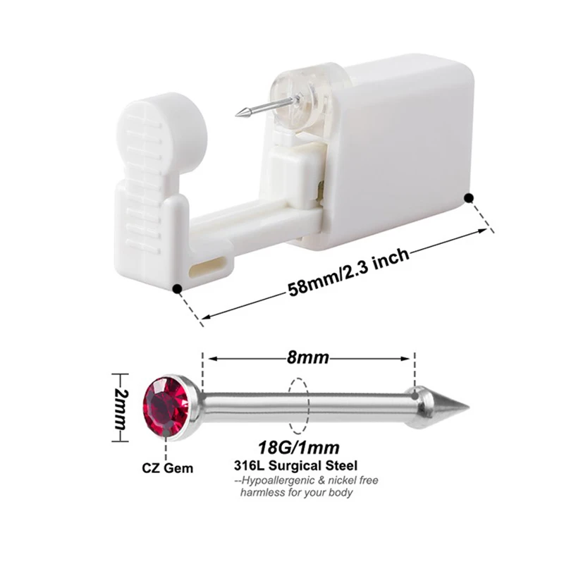 1PC Disposable Safe Sterile Nose Piercing Gun Nose Studs Piercing Unit Women Girls Piercer Tool Body Jewelry 18G