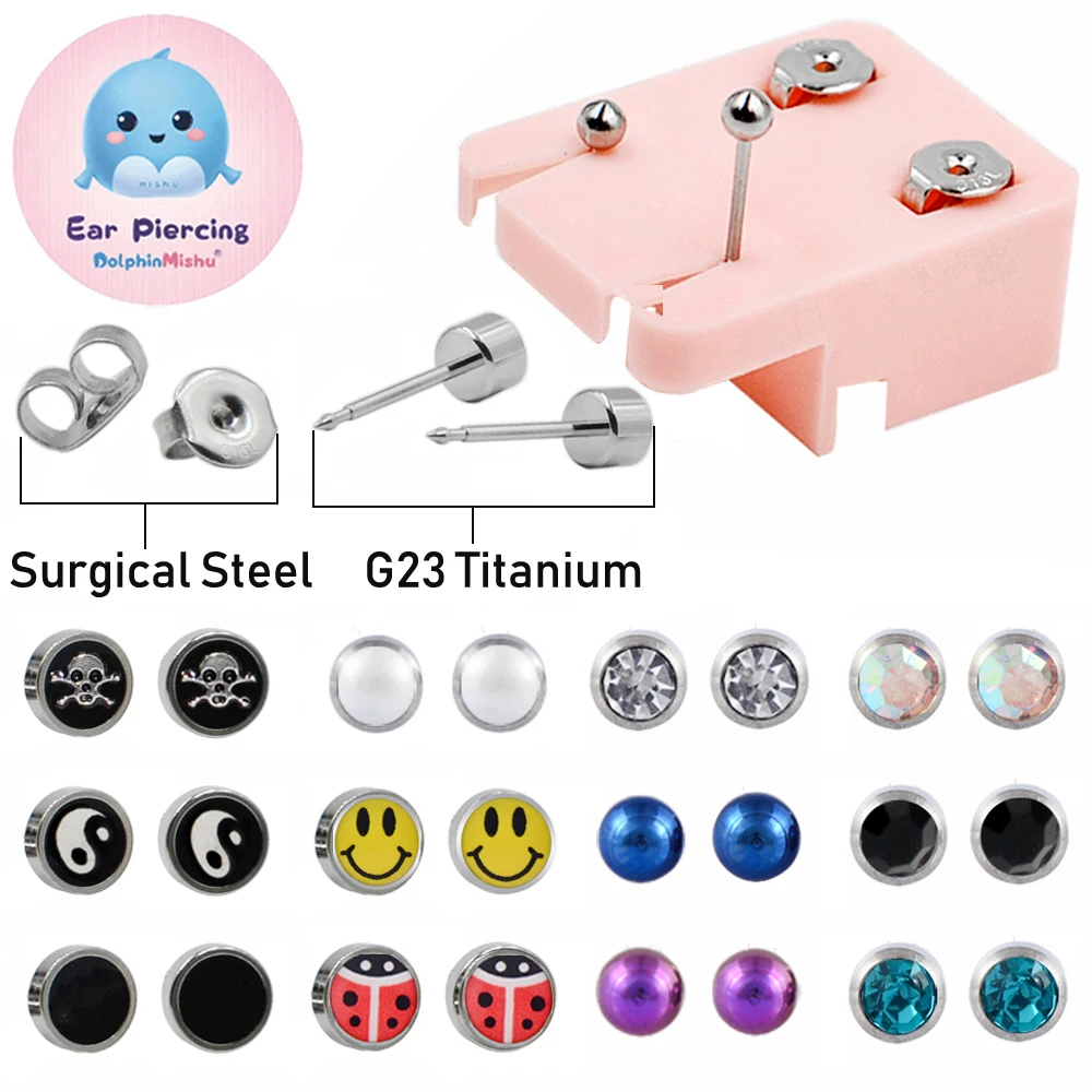 

1Pair More Safe Silver G23 Titanium&Surgical Steel Ear Studs Dispossable EO Sterile Earrings Cartilage Tragus Piercing Jewelry