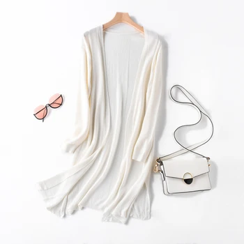 

Women Midi Long Thin Cardigan Jacket Summer Autumn Casual Silk Knitted Cardigans Female Loose Sweater Coat Plus Size 2XL