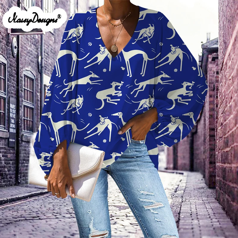 

Woman Blouses White Greyhound Dog Animals Print Long Sleeve Blouse Shirts Autumn Spring Ladies Female Custom Tops XXL Dropship