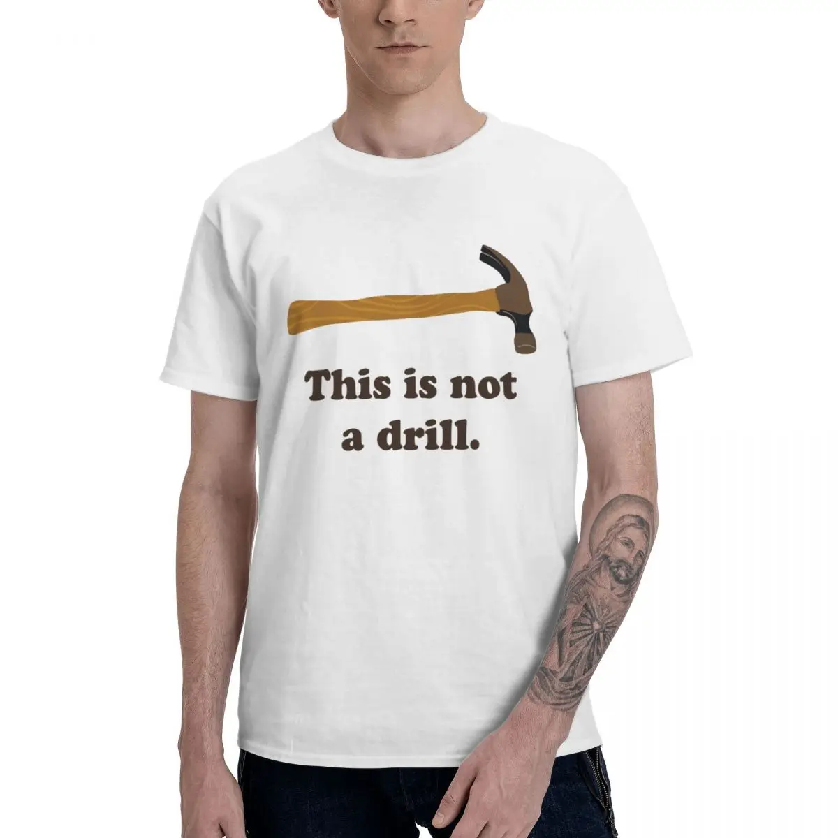 Молоток это не дрель футболка натуральный хлопок Crewneck Для мужчин футболки