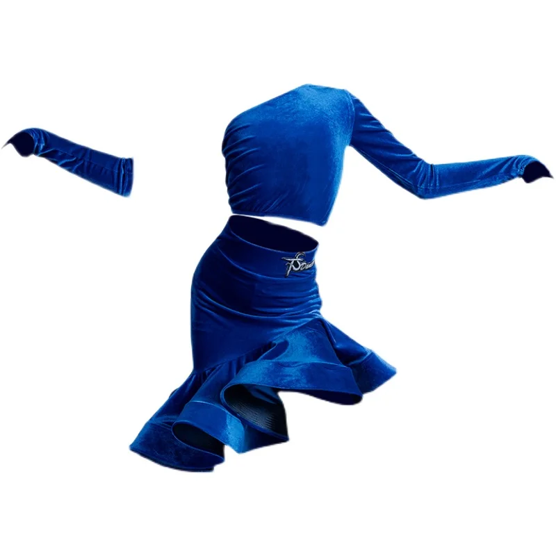 Girls Velvet Split Suit Latin Top Mermaid Skirts Ballroom Competition Prom Dress Latin Dancing Costume