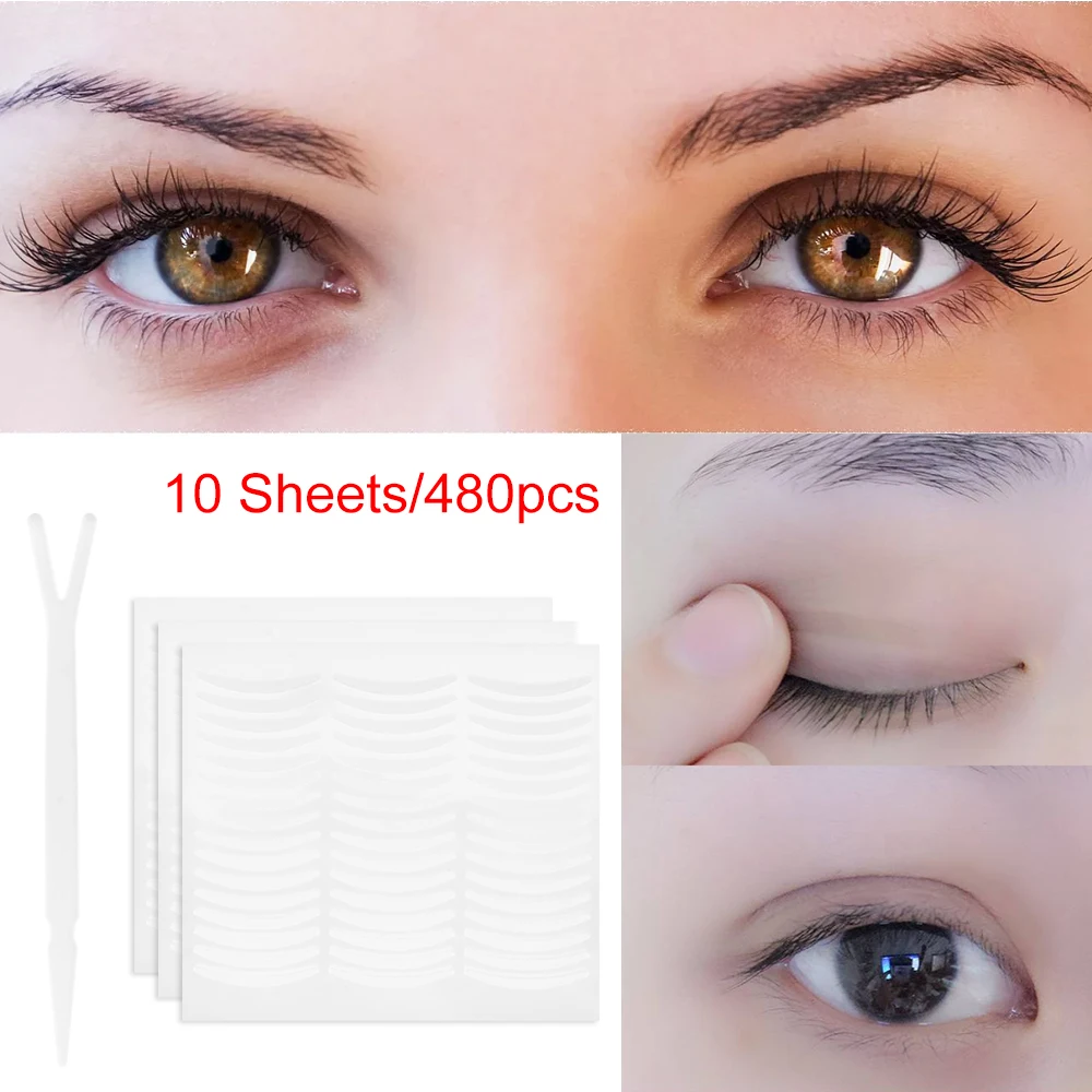 480PCS Invisible Eyelid Tape Stickers Breathable Fiber Double Side Adhesive Transparent Eyelift Tapes Eye Makeup Accessories Double Fold Eyelid Tape
