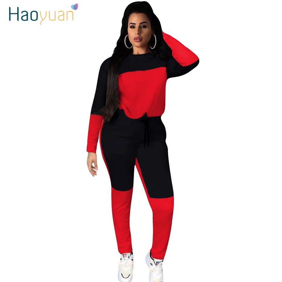 

HAOYUAN 2 Piece Set Women Tracksuit Patchwork Fall Winter Outfits Long Sleeve Top and Pants Sweat Suit Two Piece Matching Sets