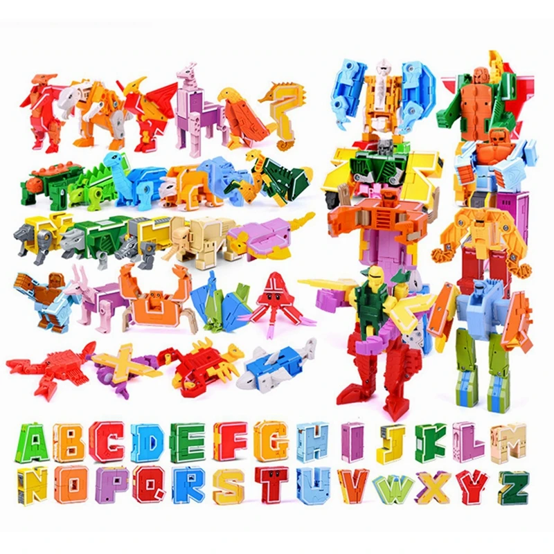 

Building Blocks Alphabet Deformation Robot Action Figures Animal Dinosaur Robots DIY Educational Toys For Children Birthday Gift