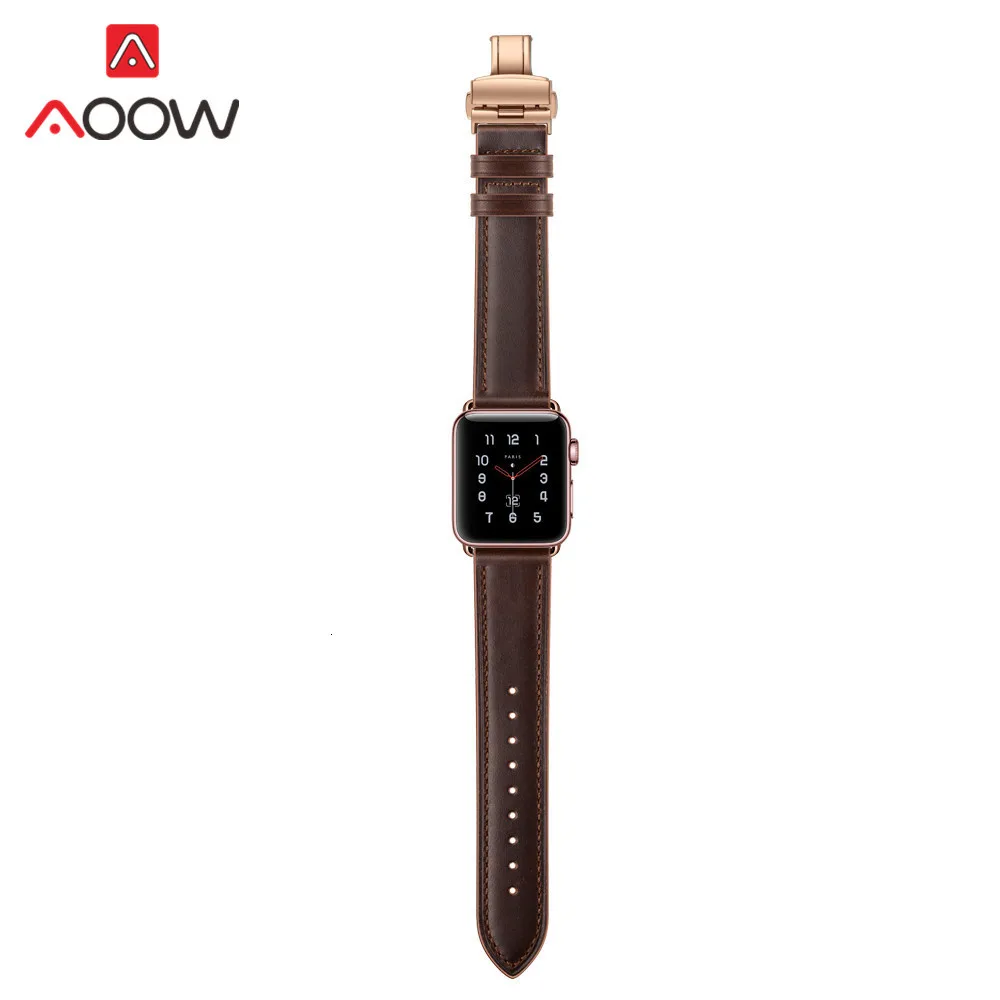 Ремешок из натуральной кожи для часов Apple Watch iwatch 4 40 мм 44 мм 38 мм 42 мм браслет с застежкой-бабочкой ремешок для iwatch 3 2 1