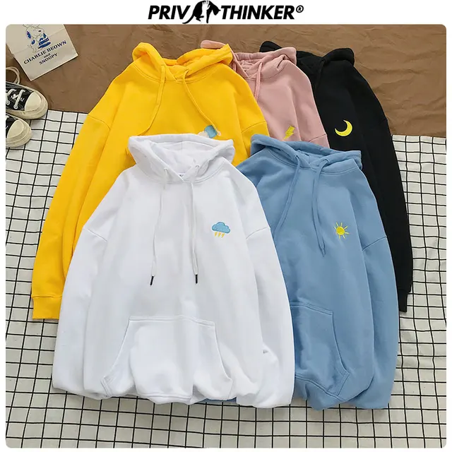 US $15.46 Privathinker Lady Embroidery Korean Hooded Sweatshirt 2020 Autumn Female O-Neck Hoodies Women 5XL C