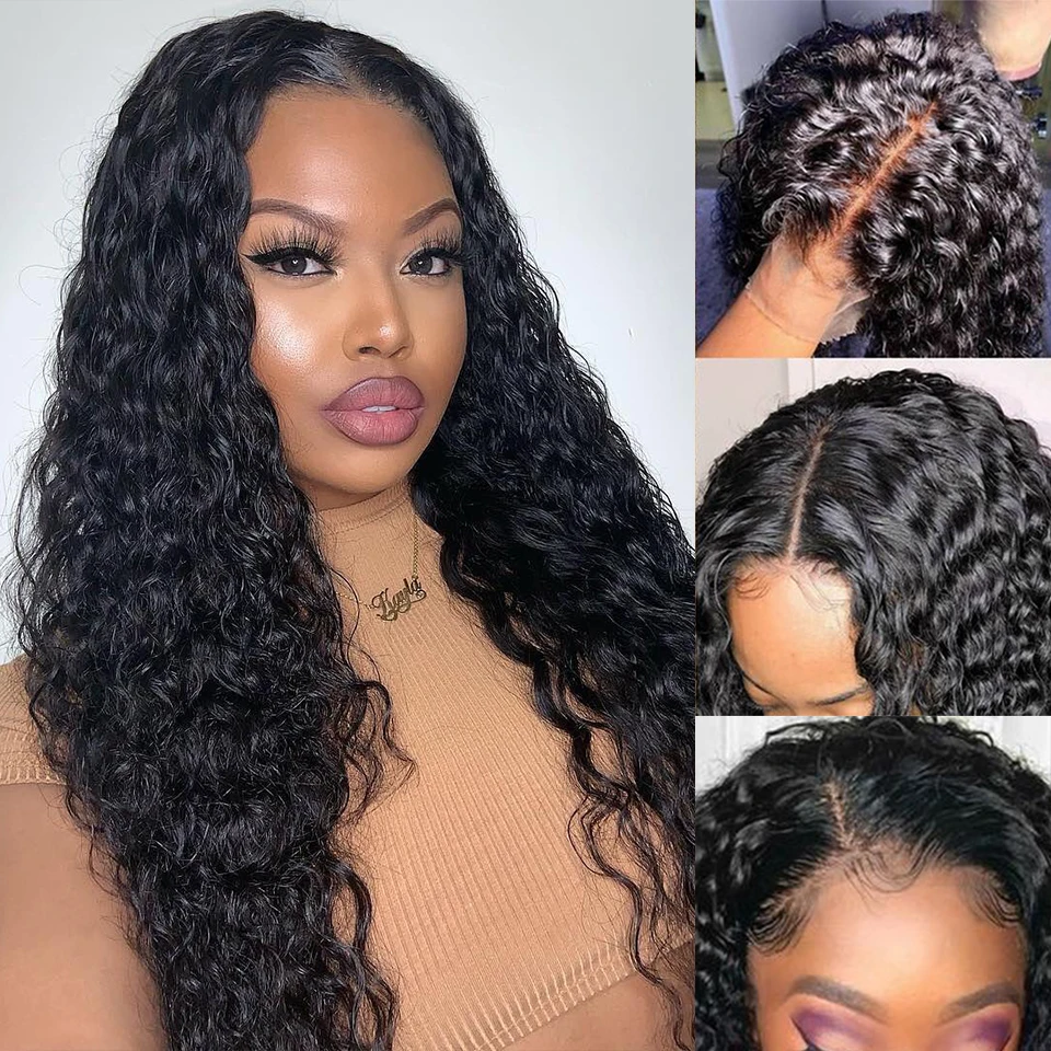 Water Wave Lace Closure Human Hair Wigs 24 26Inch Brazilian Curly Lace Wig 4x4Lace Closure Wig pineapple wave 180% density