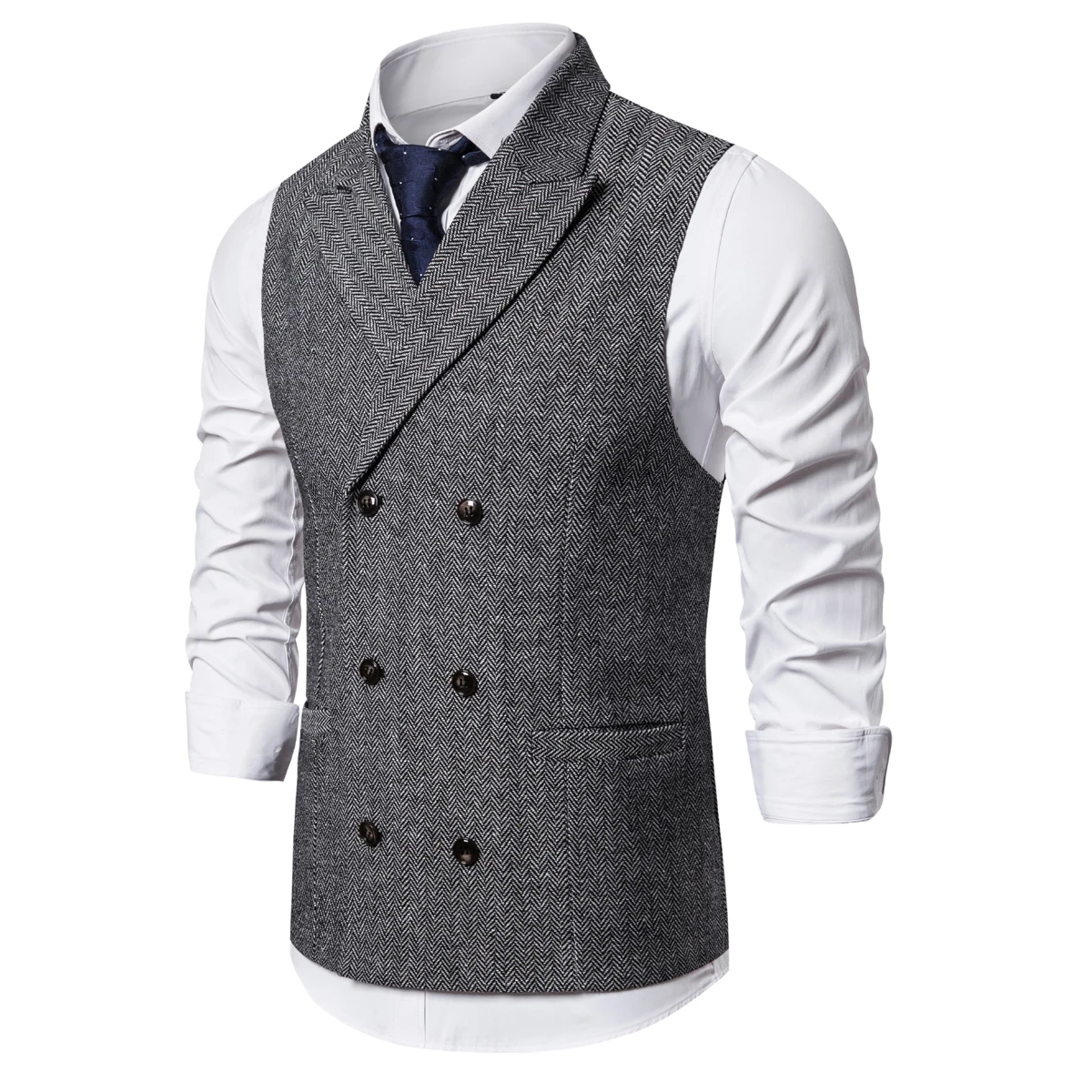 Brand Men's Waistcoat Fashion Retro Tweed Vests Classic Sleeveless Plaid Suit Vest British Style Double Breasted Gilet