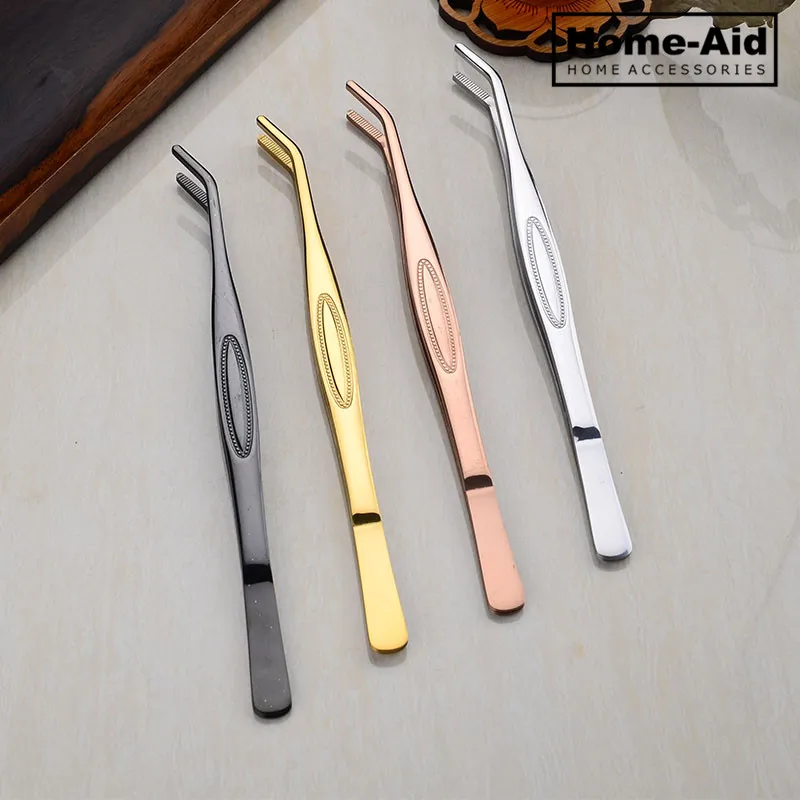 

1 Piece 22cm Bent Tweezer Tongs With Comfortable Ridged Handle, for Medical, Beauty,Cooking, Kitchen Bar Accessories