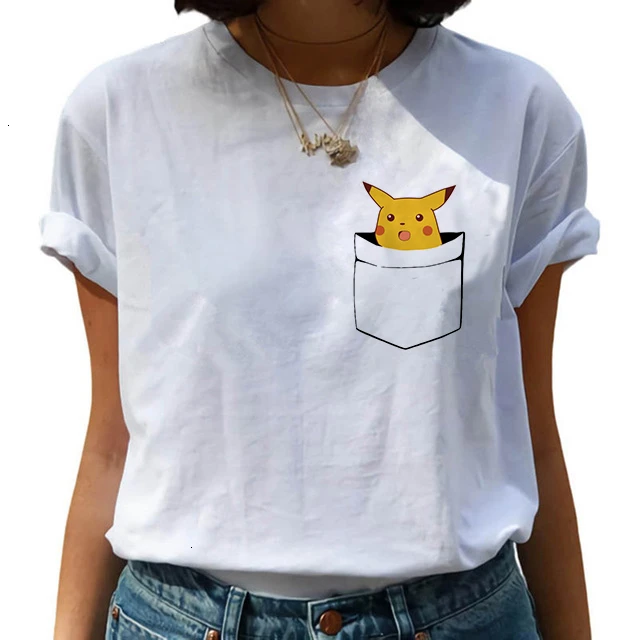 Забавные футболки в стиле Покемон го Харадзюку, женская футболка с героями мультфильмов каваи Пикачу, Милая футболка 90 s, модная уличная одежда, женские футболки - Цвет: 2519