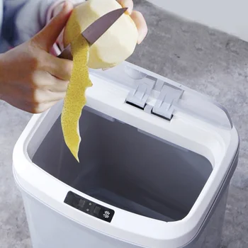 

Grey AA Battery Powered 15L Smart Automatic Trash Can Sensor Smart Home Bedroom Bedroom Kitchen Garbage Storage Barrels Househol